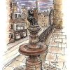 Greyfriars Bobby, drawn in pencil, ink and watercolour